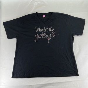 LAT Short Sleeve Shirt Blouse Who Let The Girls Out Rhinestone Womens Size 3XL